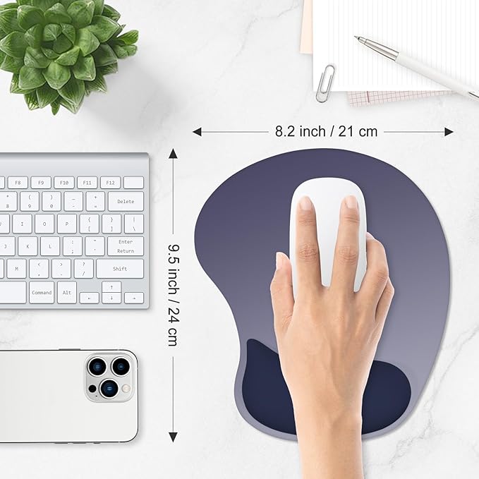 ITNRSIIET Ergonomic Mouse Pad, Cushioned Gel Wrist Rest, Non-Slip Base, Smooth Surface, Cute Multi-Color, 9.5 x 8.2 in, Gray Blue Gradient