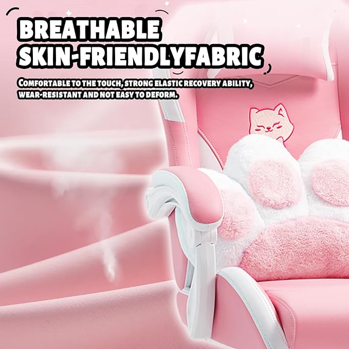 Pink Cat Ear Gaming Chair with Footrest - Cute Gaming Chair for Girls 310lbs Capacity Adjustable Height &amp Lumbar Support Ergonomic Computer Chair for Teens
