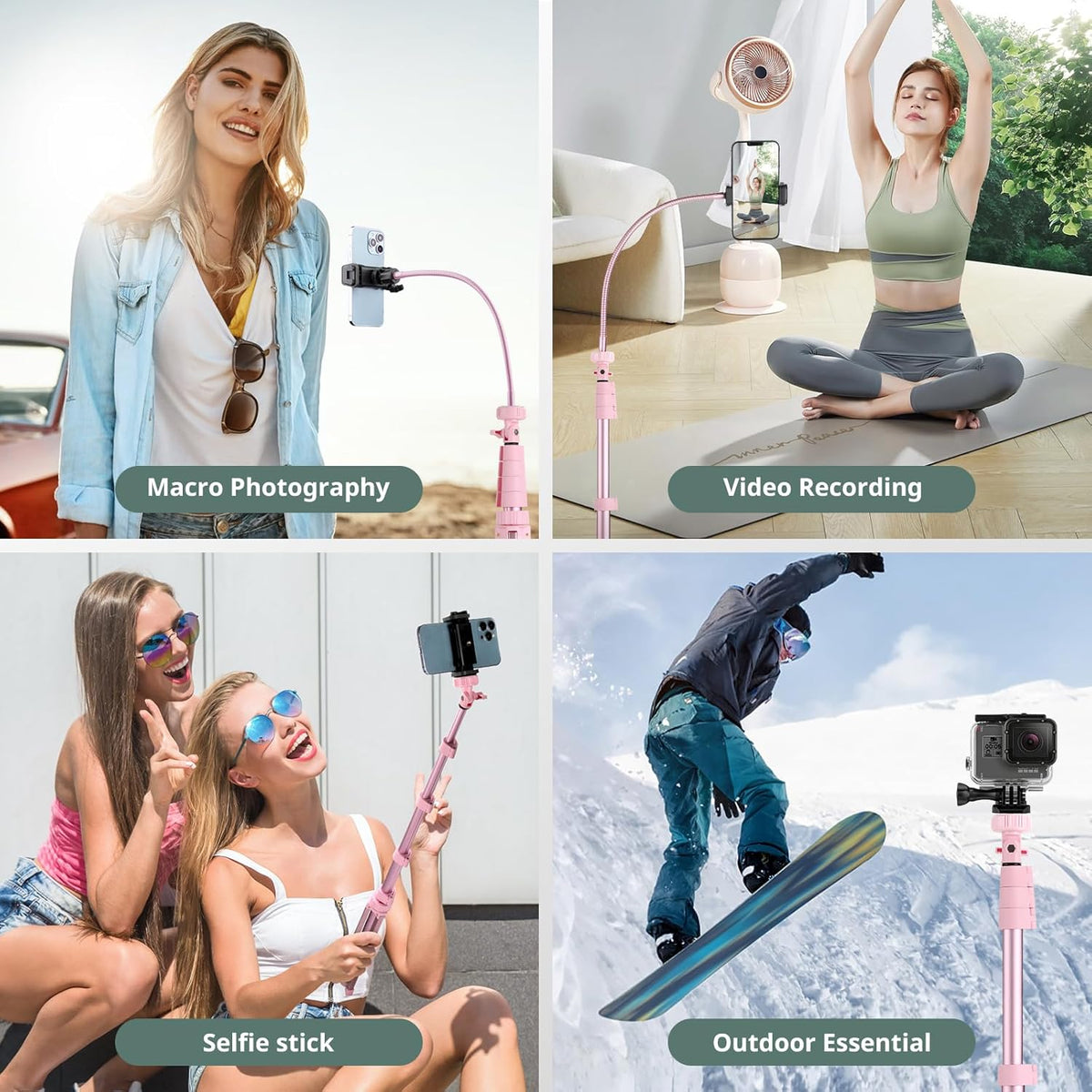 SENSYNE 88" Phone Tripod & Selfie Stick, Extendable Cell Phone Tripod Stand with Wireless Remote and Phone Holder, Pink