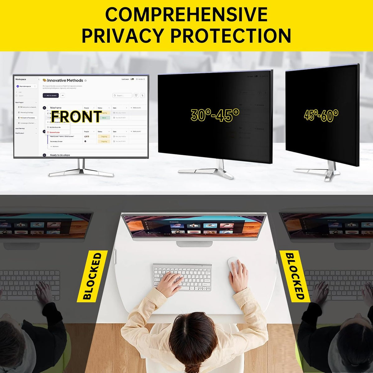 21.5 Inch Computer Privacy Screen for 16:9 Computer Monitor, Anti-Blue Light Monitor Privacy Screen Filter, Anti-UV Computer Screen Privacy Shield