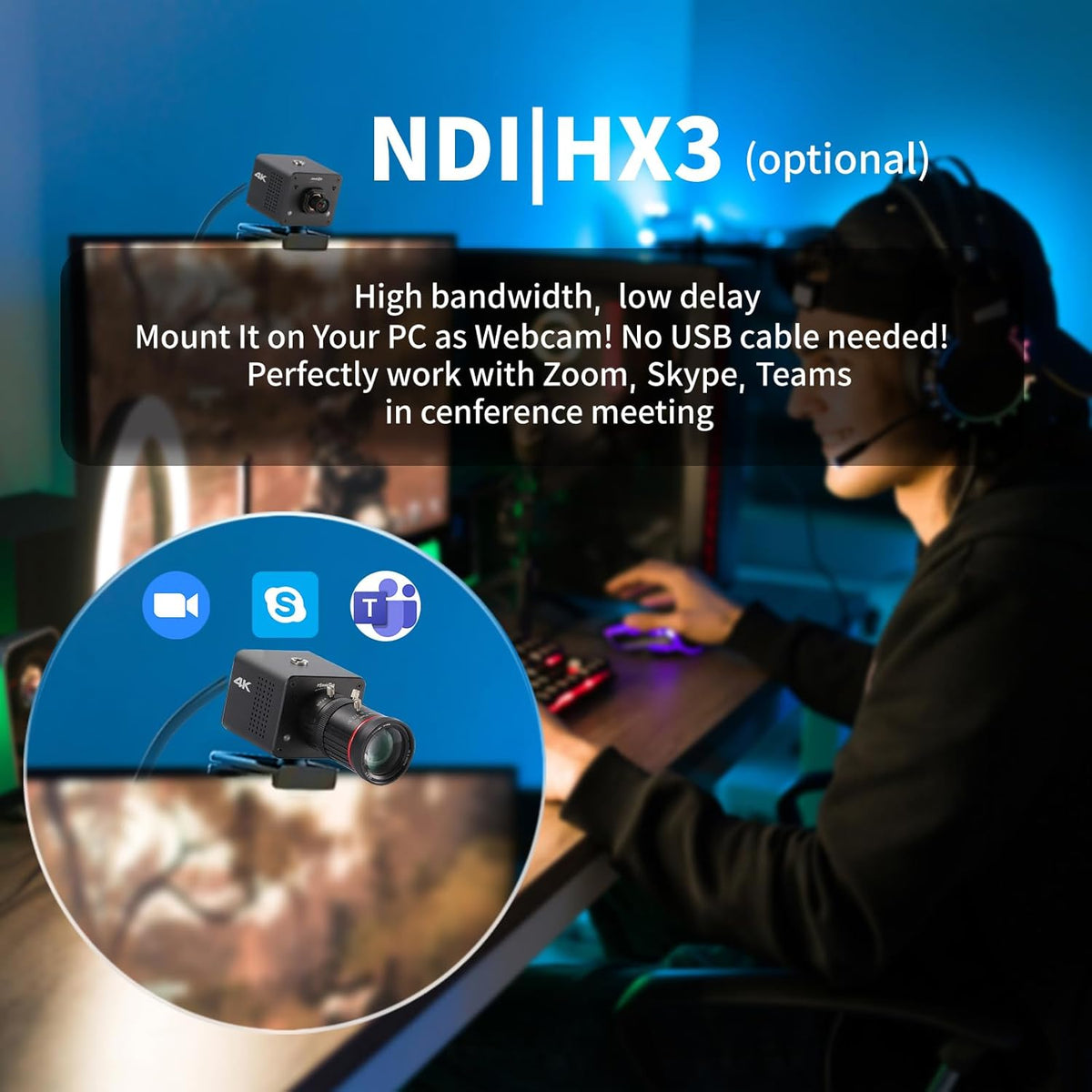 4K Native NDI|HX3 POV Box Camera PoE, Simultaneously HDMI & SDI Output, RTSP/RTMP(s)/SRT, Standalone Live Streaming to YouTube/Facebook/Twitch for Webcast, Meeting, Teaching & Gaming (CS)