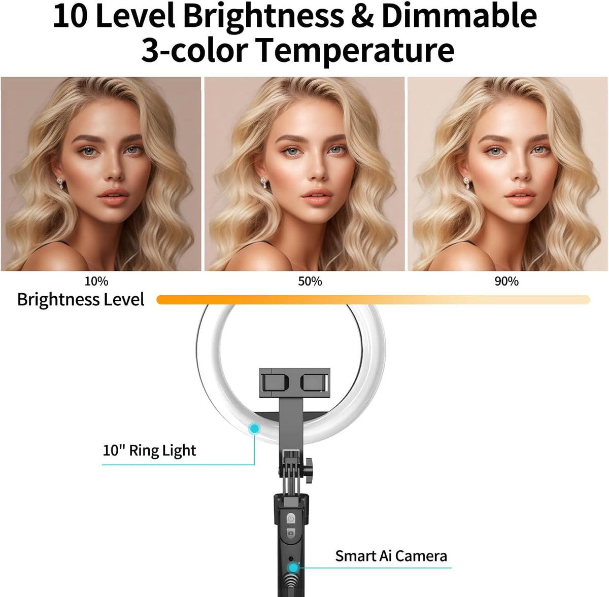 70.9" Auto Face Tracking Tripod 360° Rotation with 10" Ring Light, Phone Tripod & Selfie Stick with Remote for Cell Phone 4"-7", Motion Sensor Phone Tripod for Tiktok Live Stream Vlog Video Recording