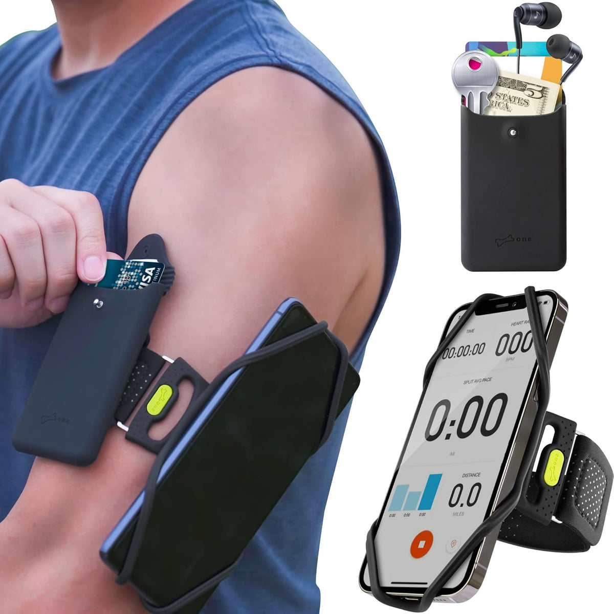 Bone Cell Phone Armbands+Sport Pocket, Run Tie 2+Pocket, L Arm Size, Fits Phone Size 4.7-7.2 Inches for iPhone 13 12 11 Pro Max XS XR X Samsung Galaxy