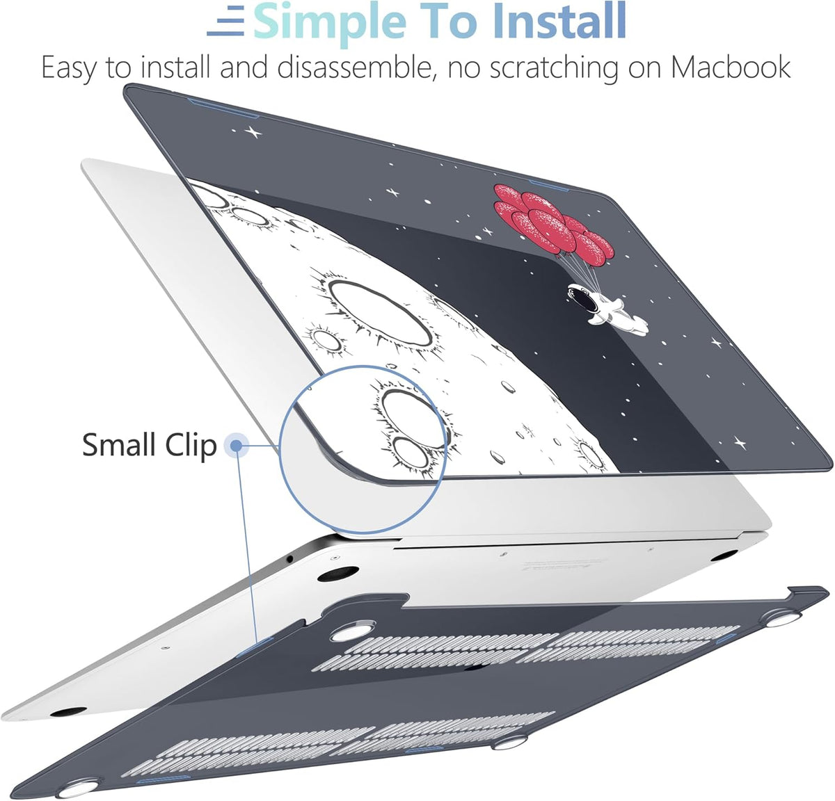 MEEgoodo for MacBook Air 13.3 inch Case 2021 2020 2019 2018 A2337 M1 A2179 A1932, Laptop Shell for MacBook Air M1 with Keyboard Webcam Cover & Trackpad Film & Type C Adapter,Spaceman Fly With Balloons