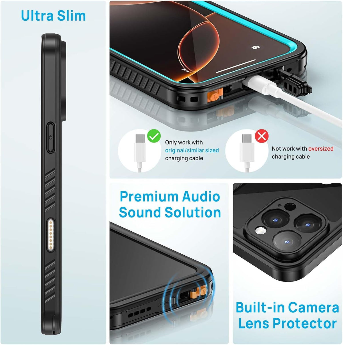 Lanhiem for iPhone 16 Pro Max Case, IP68 Waterproof Dustproof Shockproof Cases with Built-in Screen Protector, Full Body Heavy Duty Rugged Phone Cover for iPhone 16 Pro Max - 6.9 inch (Blue)