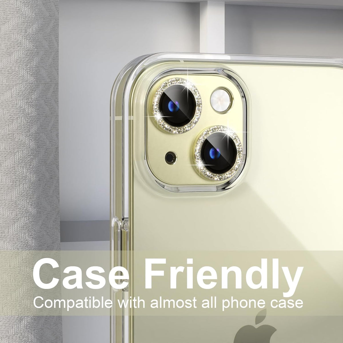 beuxece for iPhone 15/iPhone 15Plus Camera Lens Proprotector, Metal Camera Screen Proprotector Cover Accessories, Case Friendly, HD Tempered Glass,Drop Protection, Easy to Install,Yellow