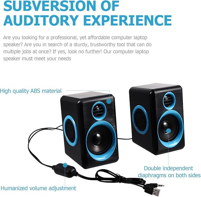 Mini USB 2.0 Computer Speakers with Surround Sound Compact Desktop and Laptop Multimedia Speaker Compatible with Dc 5v Power for Home and Office Use