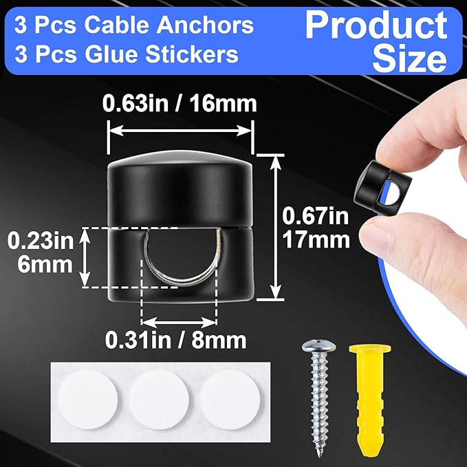 SmallCat 3 Sets Charger Holders for Cords, Matte Black Metal Cord Holder