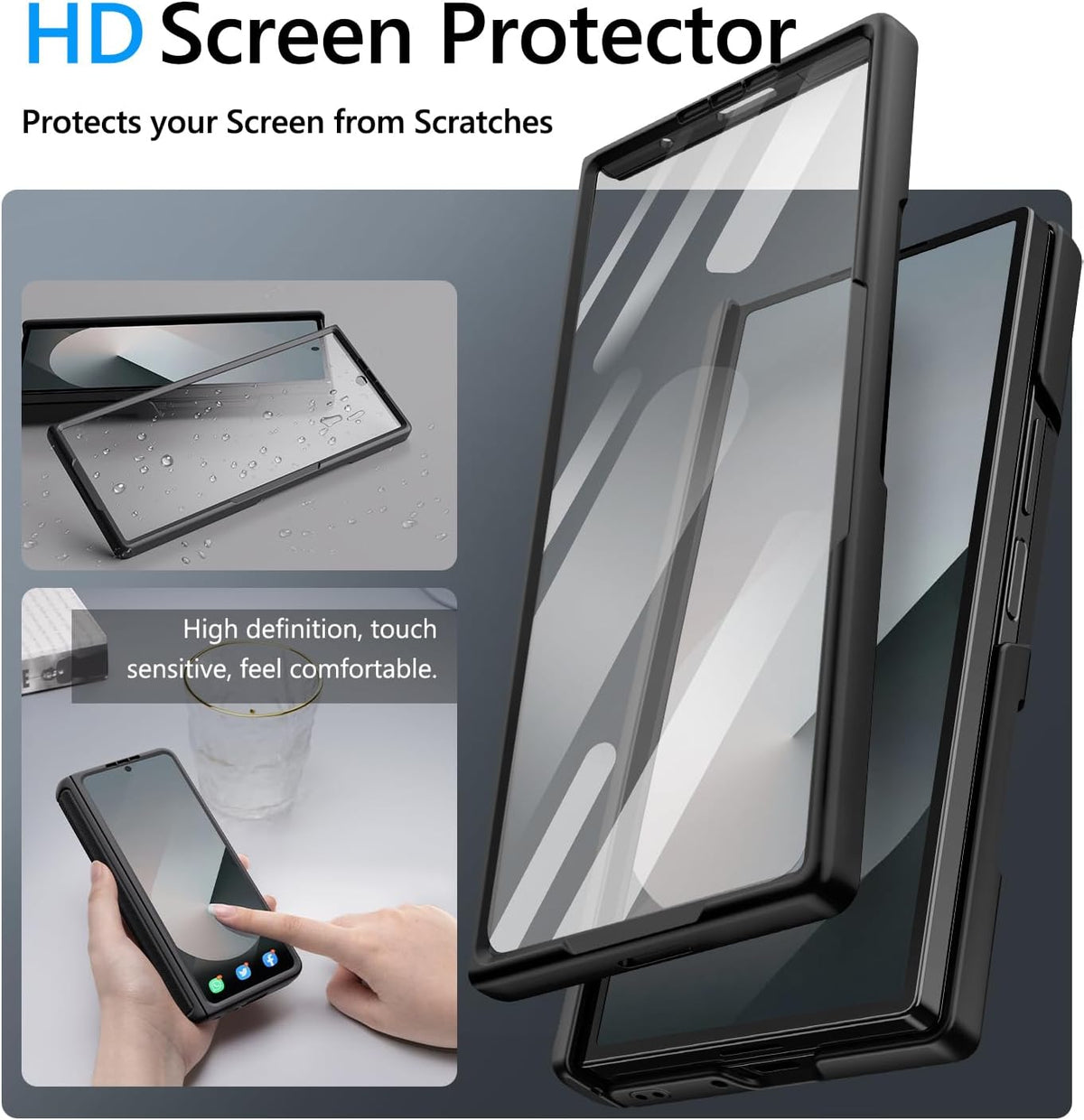 Vihibii for Samsung Galaxy Z Fold 6 Case with Card Holder & Slide Camera Cover & Screen Protector & Hinge Protection, Heavy Duty Rugged Wallet Phone Case for Samsung Galaxy Z Fold 6 2024, Black