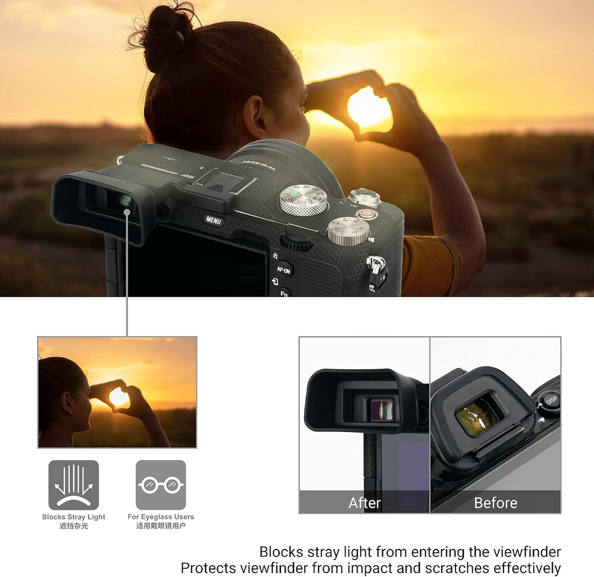 A7C A7 A7C A7CR] KIWIFOTOS Soft Silicone Extended Viewfinder Eyecup Eye Cup Eyepiece for Sony C Camera, Install via