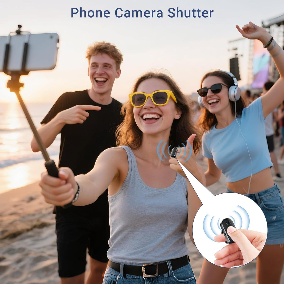 Phone Camera Ring Remote Control with Zoom in/Out, Rechargeable Shutter with Front/Rear Camera Switch for iPhone Android iPad, Hands Free Remote Ring for Photo & Video Recording Content Creator