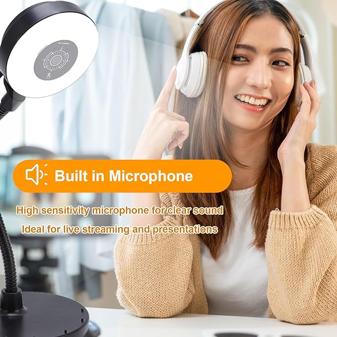 ciciglow 5MP Webcam with Microphone USB Web Cam with Fill Light Touch Control Bendable Rod HD Streaming Web Camera with Auto Focus for PC Computer Laptop Desktop