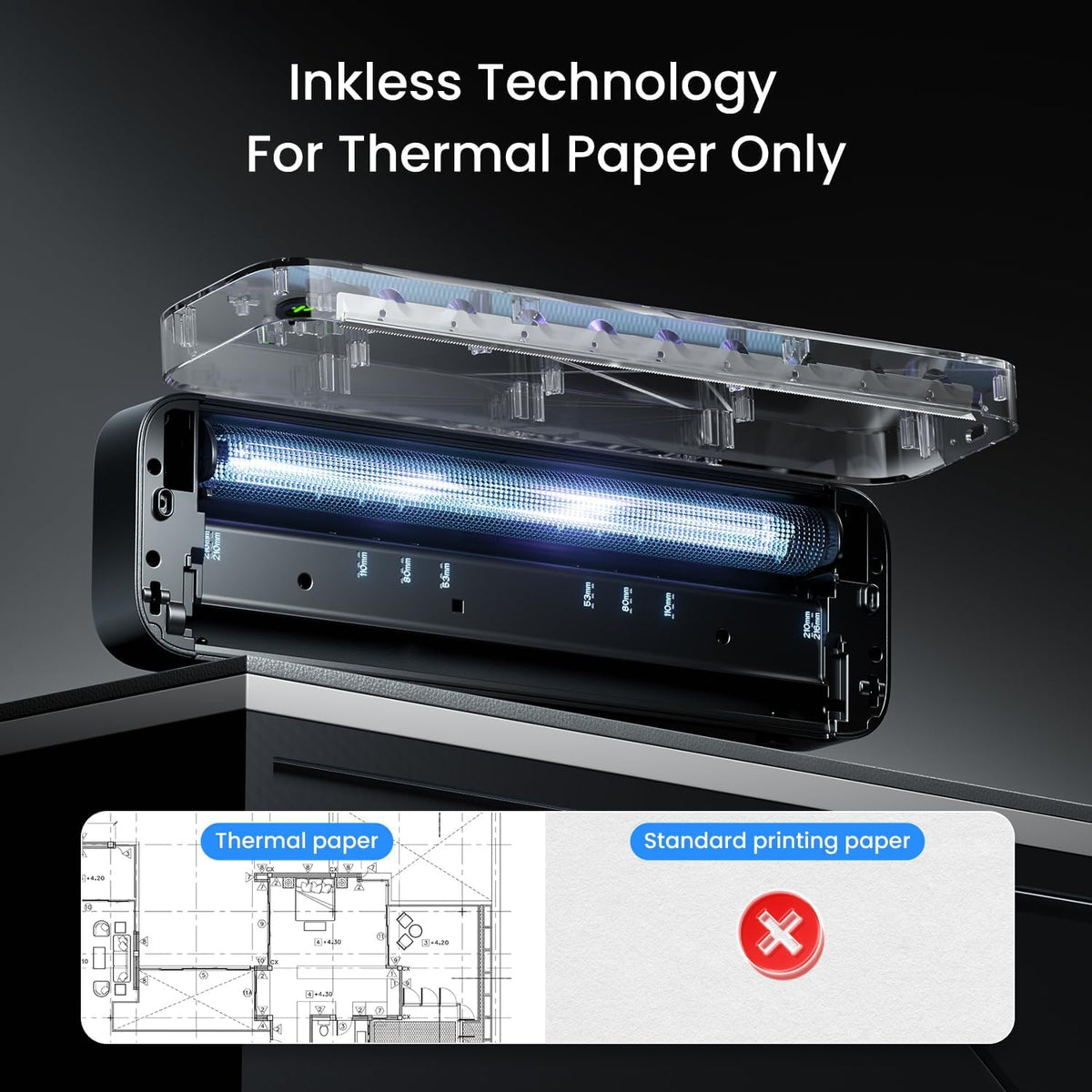 Portable Printers Wireless for Travel, Inkless Printer for Phone & Laptop, Thermal Bluetooth Small Compact Mobile Printer for Home Use, Support 8.5" X 11" US Letter & A4 Size