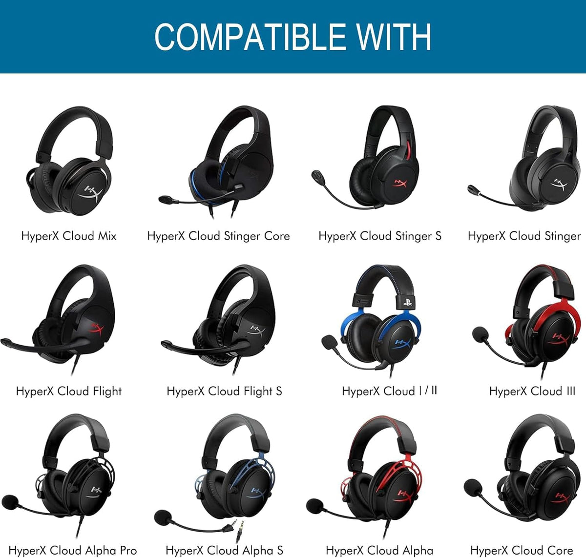 GVOEARS Cooling Gel Replacement Ear Pads for HyperX Cloud 1/2/3/Pro/Core/Alpha/Alpha S/Alpha Pro/Flight/Flight S/Stinger/Stinger S, CloudX Stinger Headset and More, Breathable Ice Silk Fabric - Black