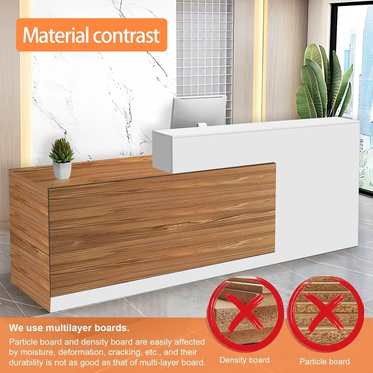 Reception Desk with Counter Modern Checkout Counter with Lockable Drawer Keyboard Tray Receptionist Desk for Office Salon Reception Table F Left 59inch/150cm