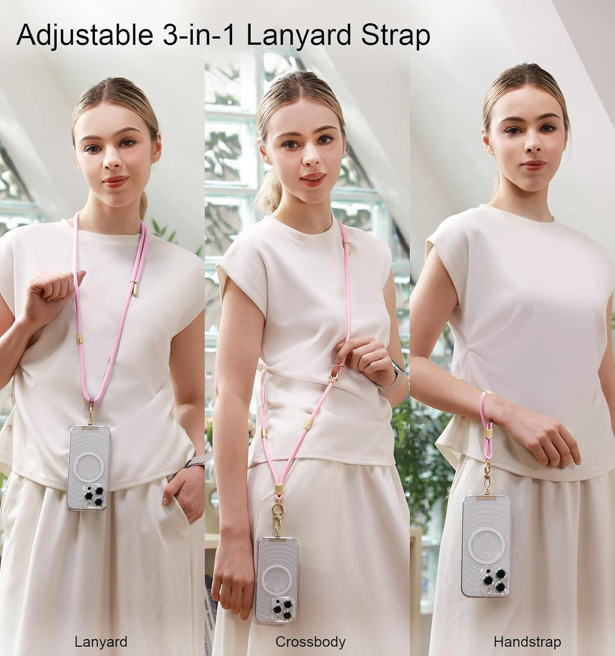 memumi 3 in 1 Universal Adjustable Phone Lanyard, Crossbody Neck Wrist Strap for All Smartphones, Anti-Theft Secure Lanyard