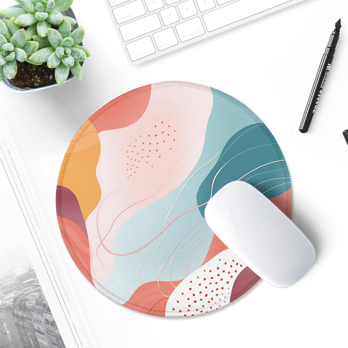 ITNRSIIET Round Mouse Pad with Stitched Edge Premium-Textured Waterproof Non-Slip Rubber Base Desktop Protection Mat Diameter 8.7 inches, Art Style Pattern
