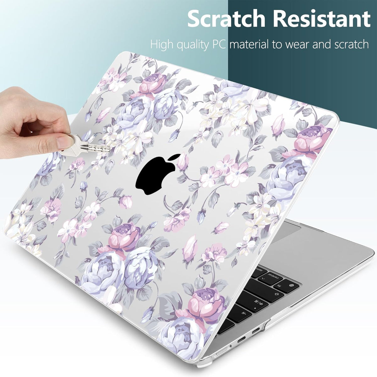 TWOLSKOO for M4 MacBook Air 13.6 inch Case 2025-2022 Release M4 A3240 M3 A3113 M2 A2681, Plastic Hard Shell & Screen Protector & Keyboard Cover & Trackpad Film, Purple Peony
