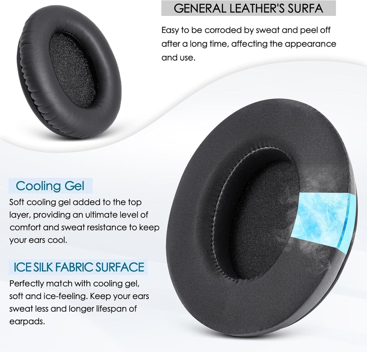 GVOEARS Cooling Gel Replacement Ear Pads for HyperX Cloud 1/2/3/Pro/Core/Alpha/Alpha S/Alpha Pro/Flight/Flight S/Stinger/Stinger S, CloudX Stinger Headset and More, Breathable Ice Silk Fabric - Black