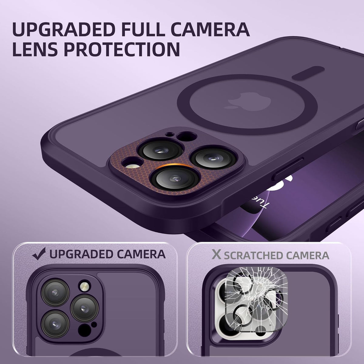 BERFY Magnetic for iPhone 16 Pro Max Case, Compatible with MagSafe, [Built-in 9H Tempered Glass Screen Protector & Camera Protection] Full Body Translucent Matte Phone case for 16 Pro Max, Deep Purple
