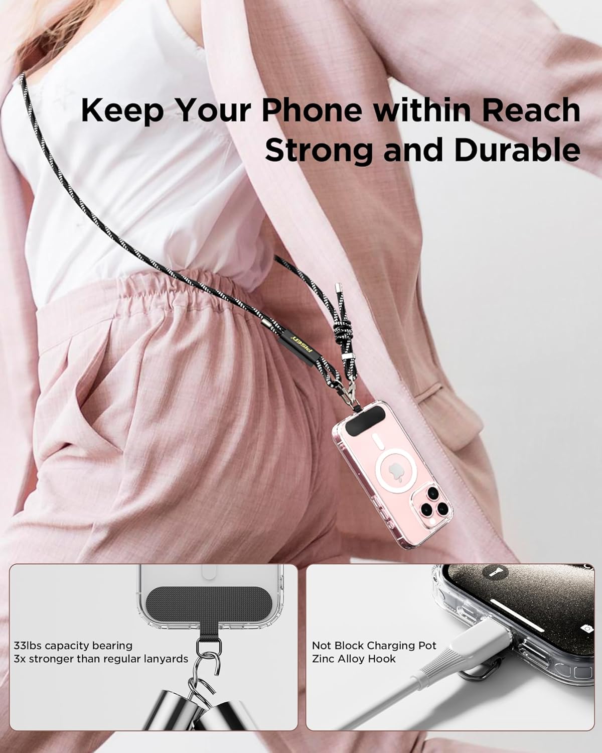 PISEN Phone Lanyard - Cell Phone Crossbody Lanyards with Adjustable Nylon Neck Strap with Lock Buckle & Phone Tether Patches