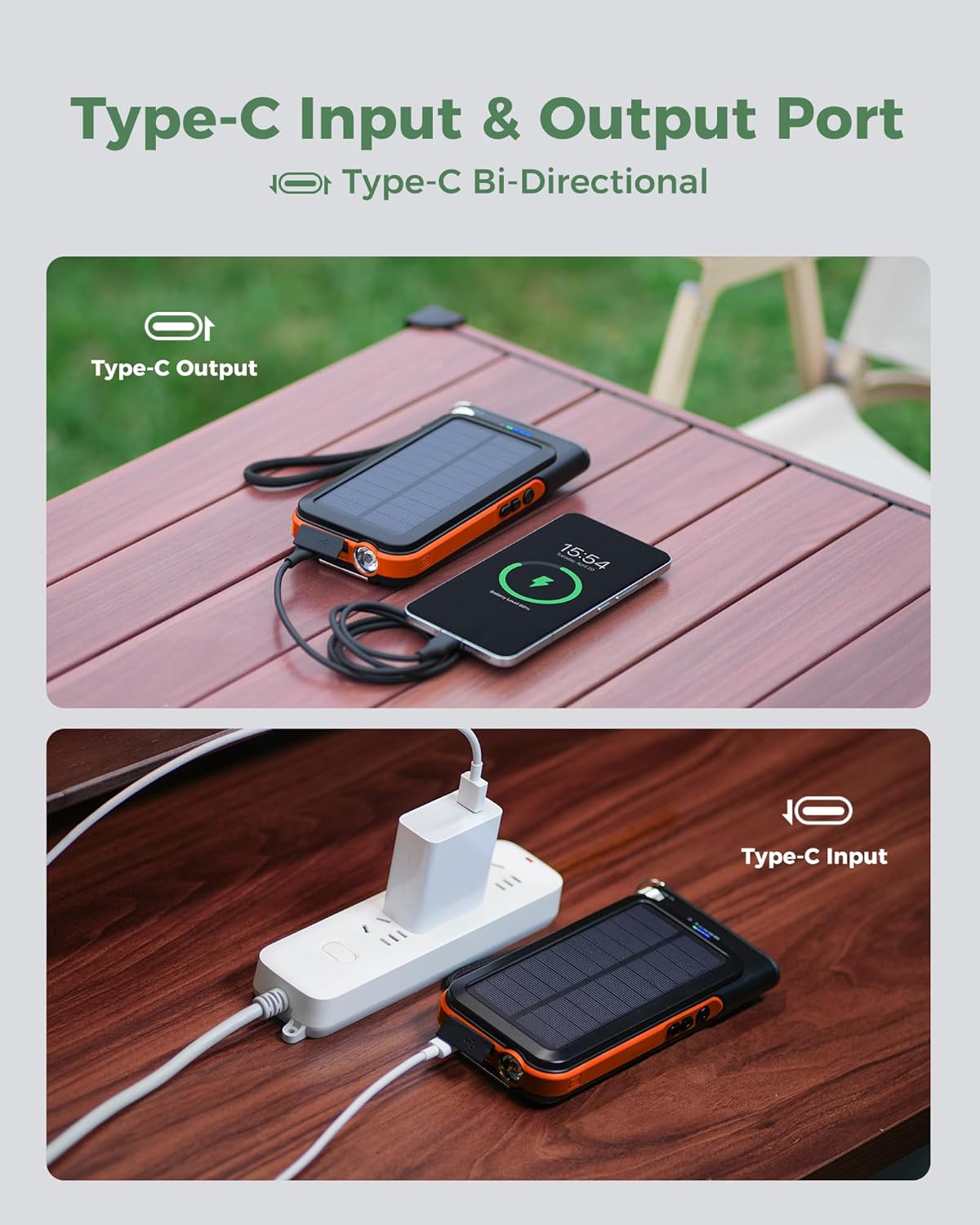 GOODaaa Solar Power Bank, 45800mAh Wireless Portable Charger Built-in Cables,15W Fast Charging Solar Charger, USB C in&Out and USB A Battery Pack for Outdoor with Emergency Radio,Flashlight