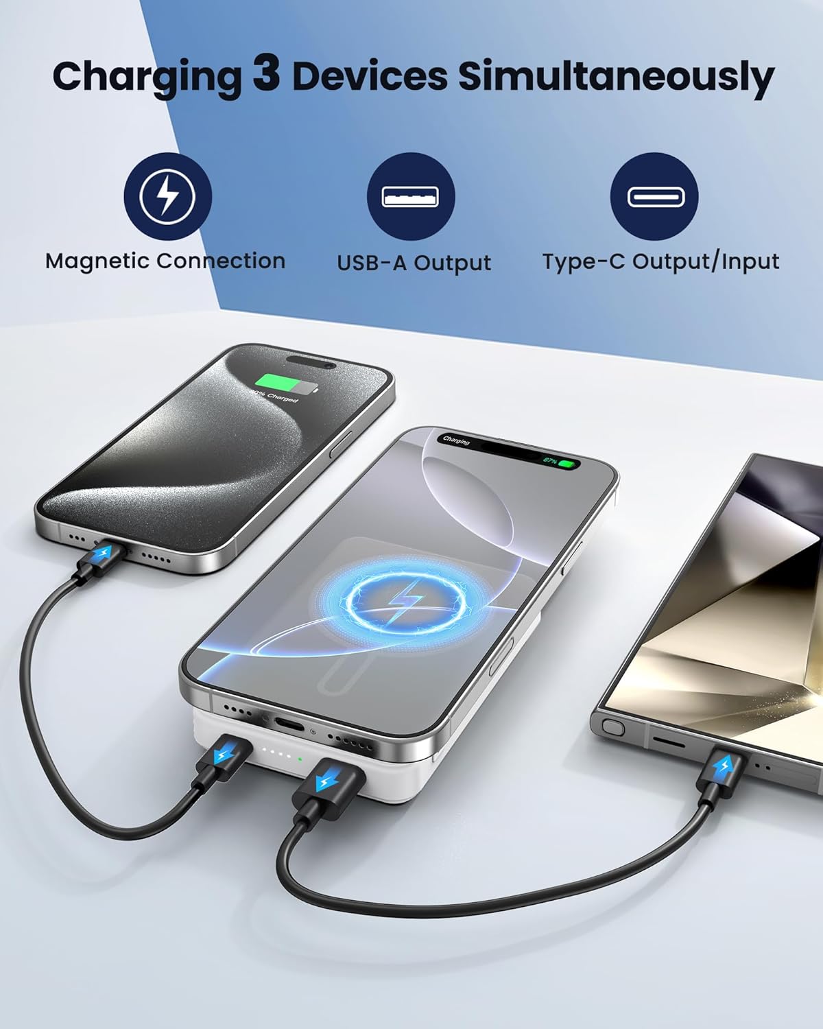 Magnetic Portable Charger Power Bank 12000mAh MagSafe Compatible Battery Pack PD 22.5W USB C Fast Charging Wireless Battery Pack Phone Charger for iPhone 16/15/14/13/12 All Series