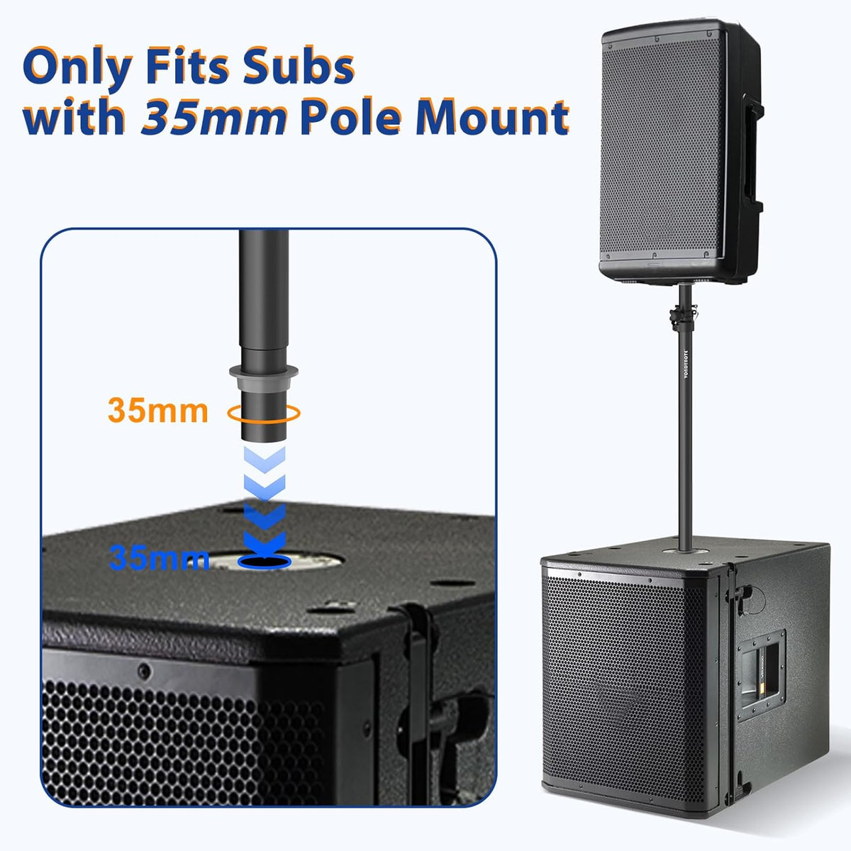 Set of 2 Speaker Poles for Subwoofer Extended Speaker Pole Only Fits Subwoofers with 35mm Pole Mount, 32.8"-51.1" Height Adjustable