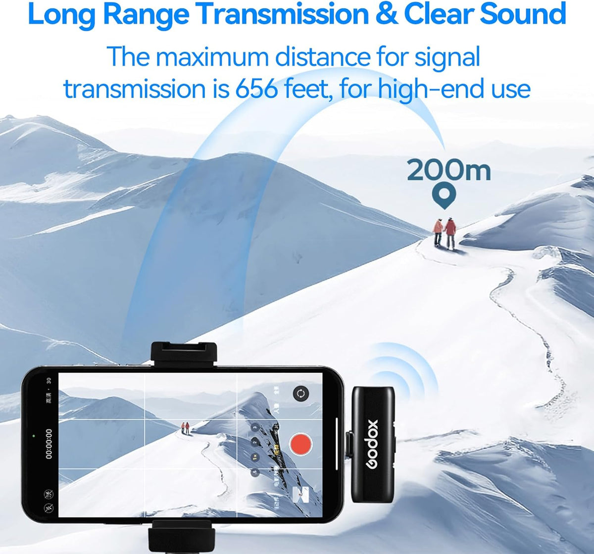 GODOX Wireless Lavalier Microphone with Noise Cancellation,200m/656ft,for iPhone 14/13/12/11 Camera YouTube TikTok,(2 TX + 1 RX + Charging Case)WES1-Kit2 Wireless Laval Mic with Battery Level Display