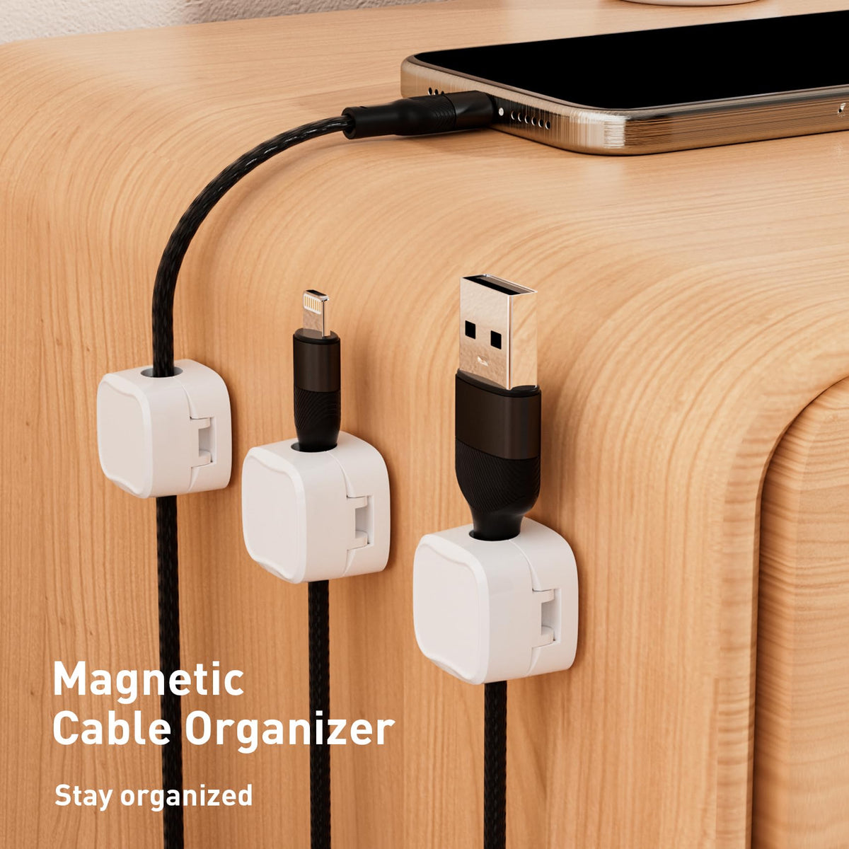 12 Pack Cable Clips, Cord Organizer, Cord Holder for Nightstand, Magnetic Cord Organizer, Strong Adhesive Charging Cable Keeper, Clip Holder