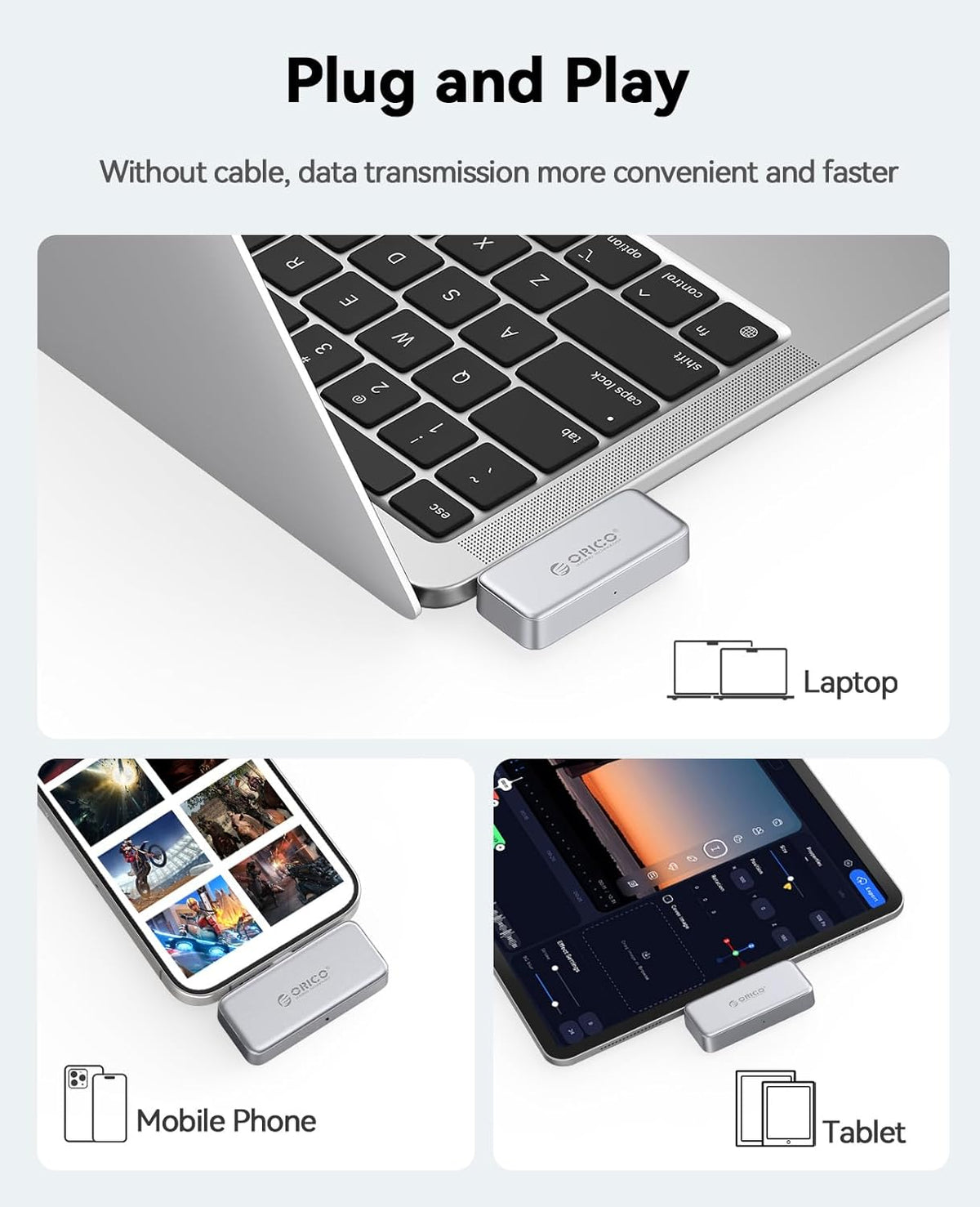 ORICO FlashPod 512GB Portable SSD Up to 2000MB/s, Direct Plug Design, High-Speed External SSD with USB 3.2 Gen2x2 20Gbps Interface, Reliable Storage for iPhone 16 Series, Tablets, Laptops - S20