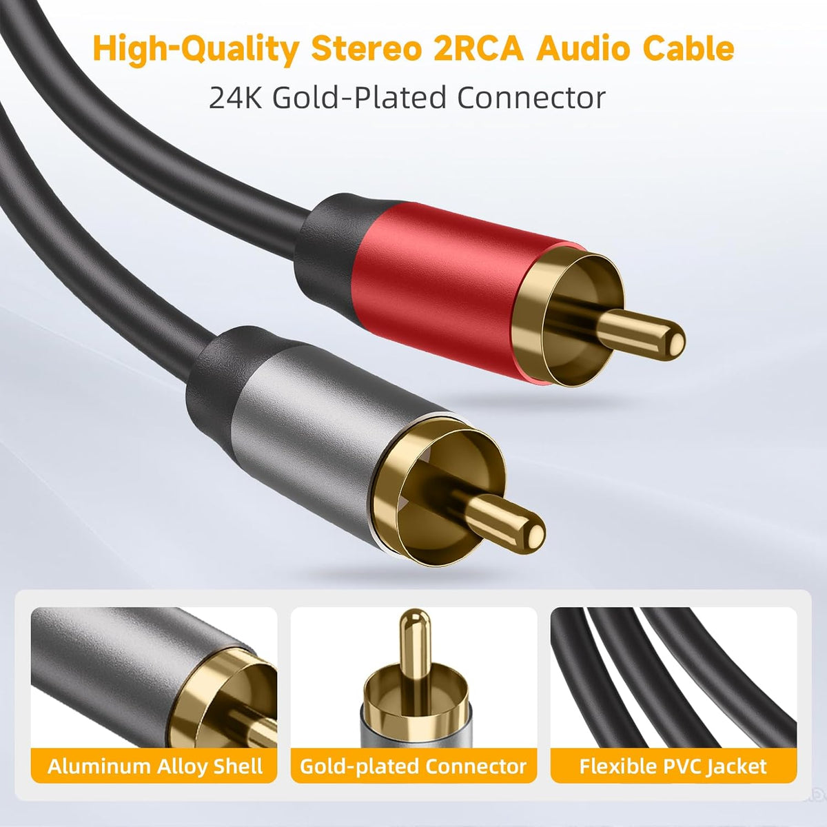2RCA to 2RCA Cable 4.9FT (Male to Male), Gold-Plated Stereo Audio Cable for Home Theater, HDTV, Amplifier, Hi-Fi Systems, Car Audio, Gaming Consoles, Speakers, Subwoofer (4.9FT/1.5M)