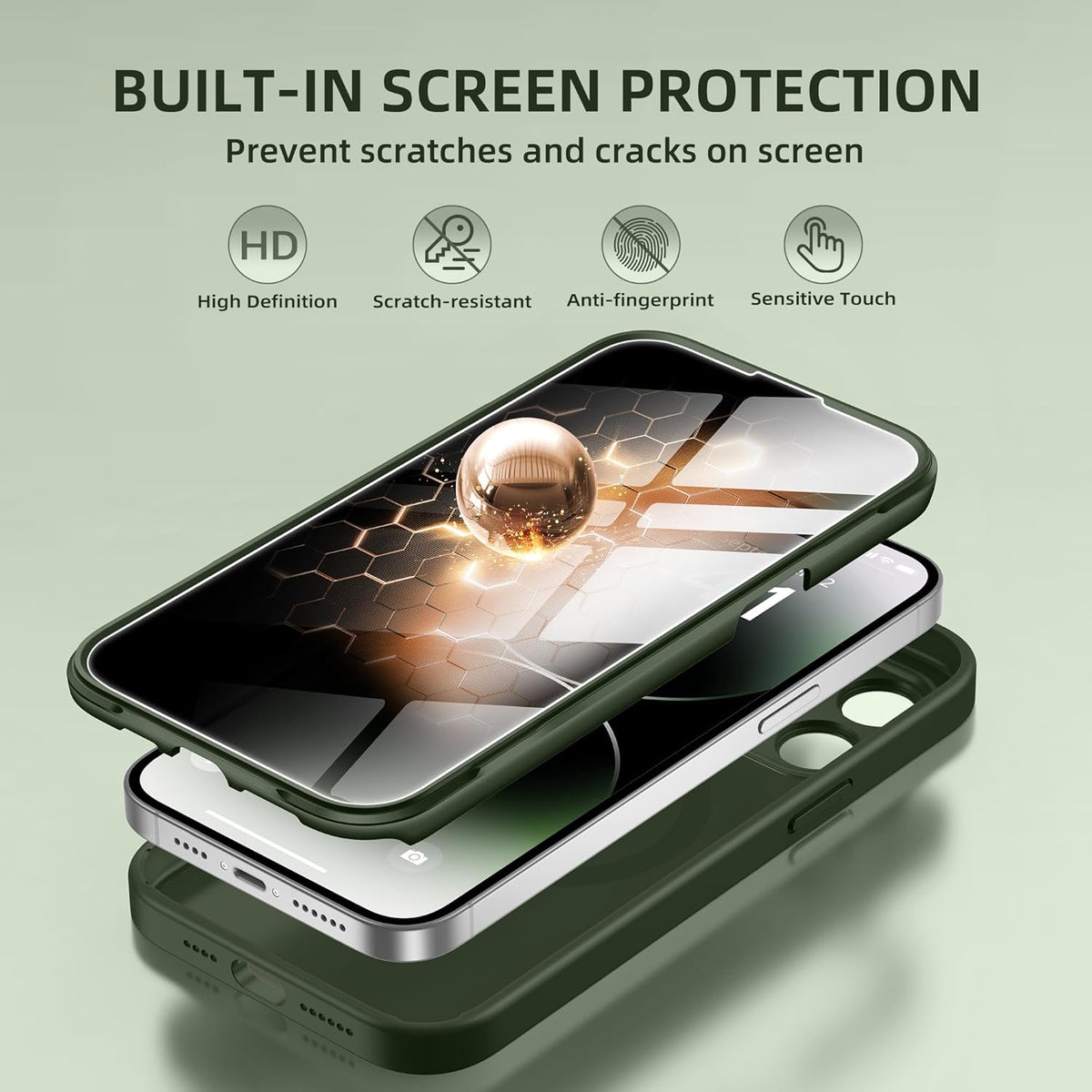 BERFY Magnetic for iPhone 14 Pro Max Case, Compatible with MagSafe, Built-in Privacy Screen Protector and Upgraded Camera Protection, Anti-Spy Full Body Shockproof Phone Case for 14 Pro Max 6.7",Green