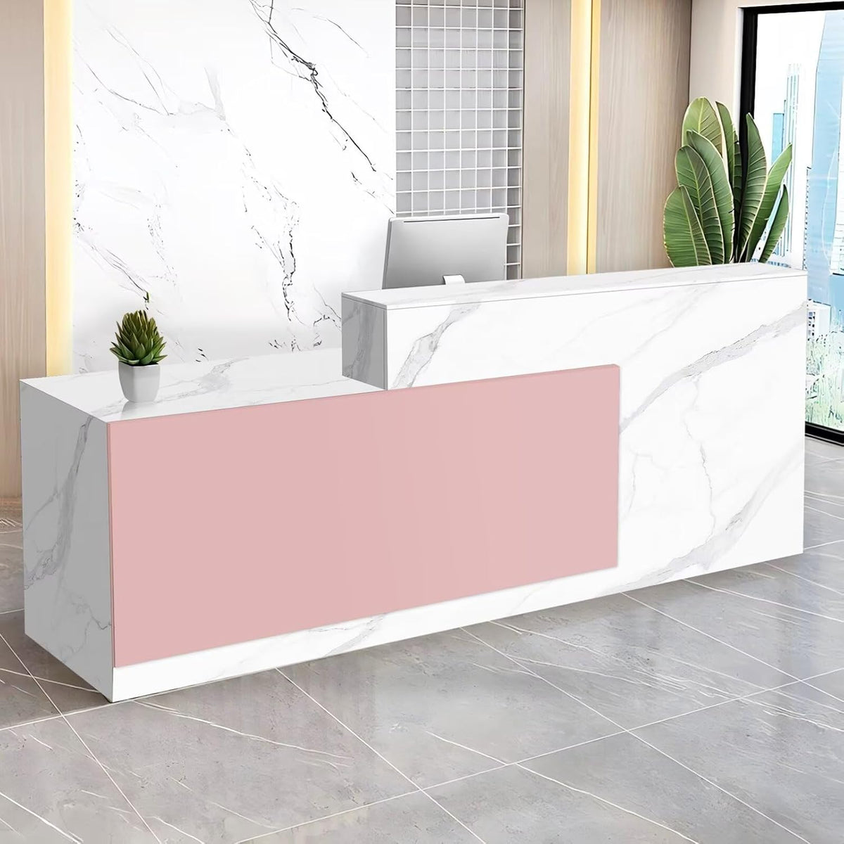 Reception Desk with Counter Modern Checkout Counter with Lockable Drawer Keyboard Tray Receptionist Desk for Office Salon Reception Table P Left 51inch/130cm