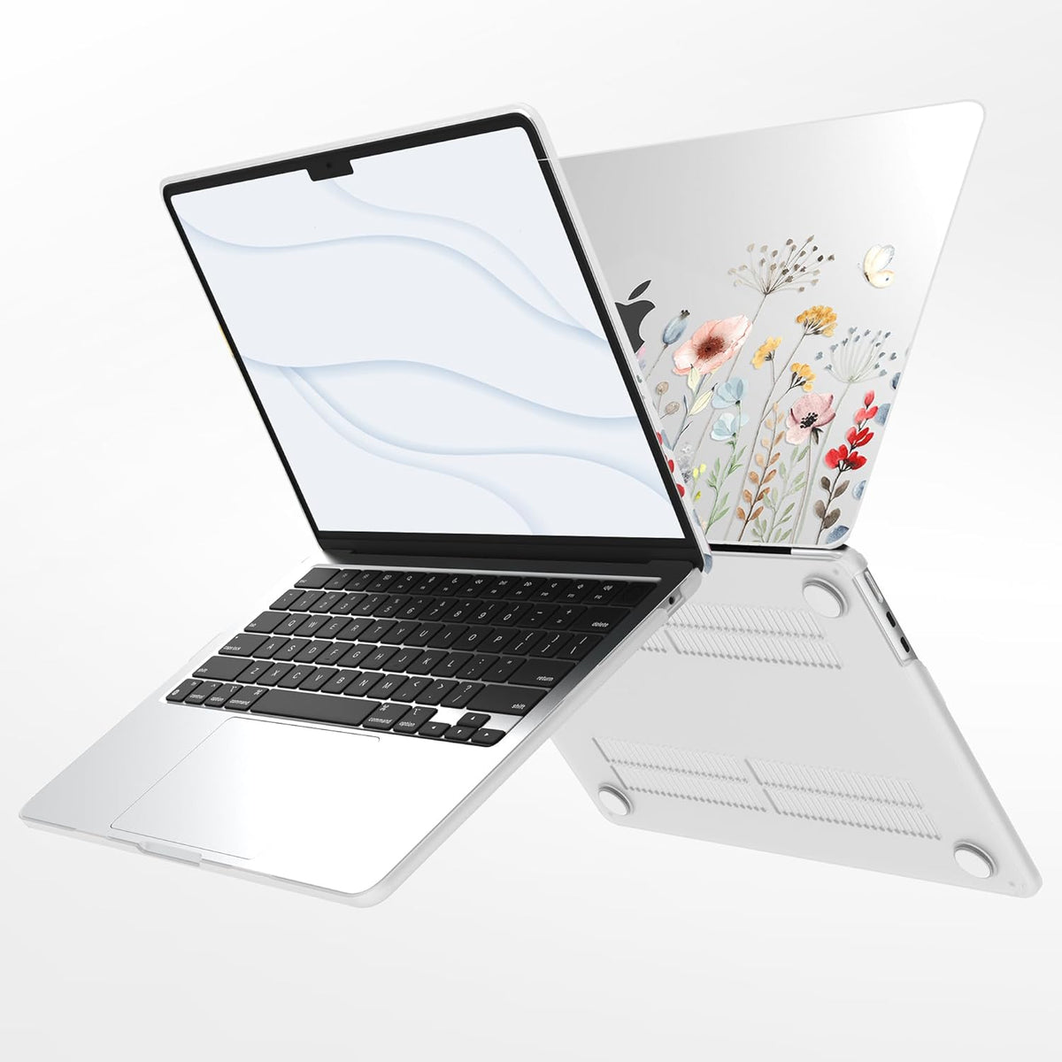 G JGOO Compatible with MacBook Air 13 inch Case 2025 2024 2023 2022 M4 A3240 M3 A3113 M2 A2681, Clear Plastic Hard Shell for MacBook Air 13.6 inch Case+Keyboard Cover+Screen Protector, Garden Flower
