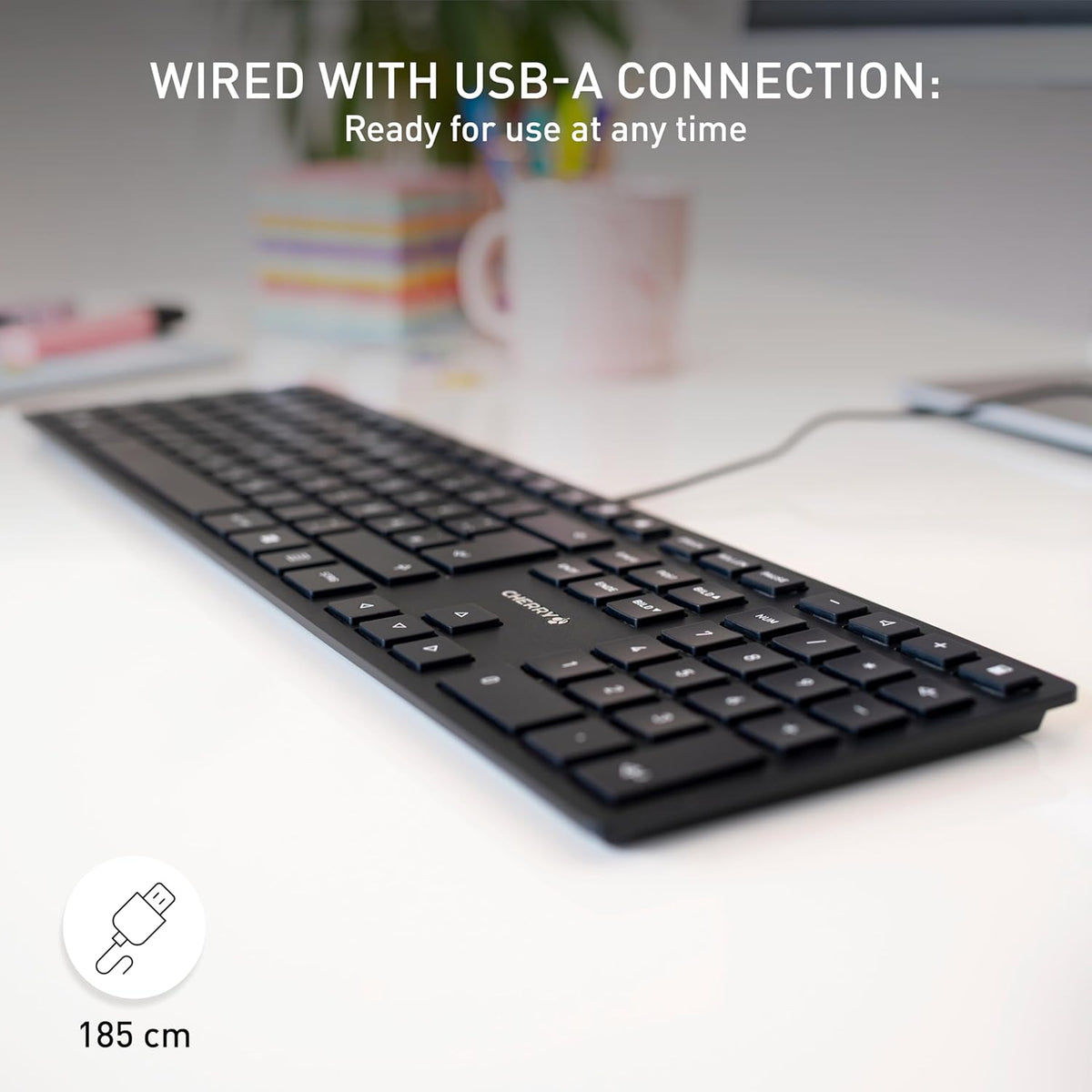 CHERRY KC 6000 Slim Wired USB Keyboard Ultra-Slim Design US Layout for Work or Home Office QWERTY Black
