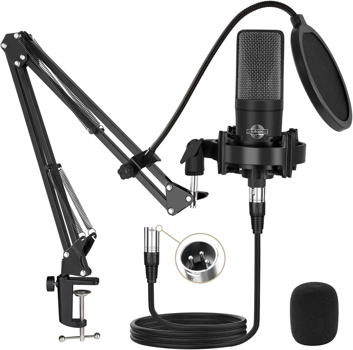Condenser Microphone XLR Professional Studio Recording Microphone Kit for PC Computer with Boom Arm,Cardioid XLR Podcast Microphone for Streaming,Gaming,Singing,Voice Over,ASMR,YouTube