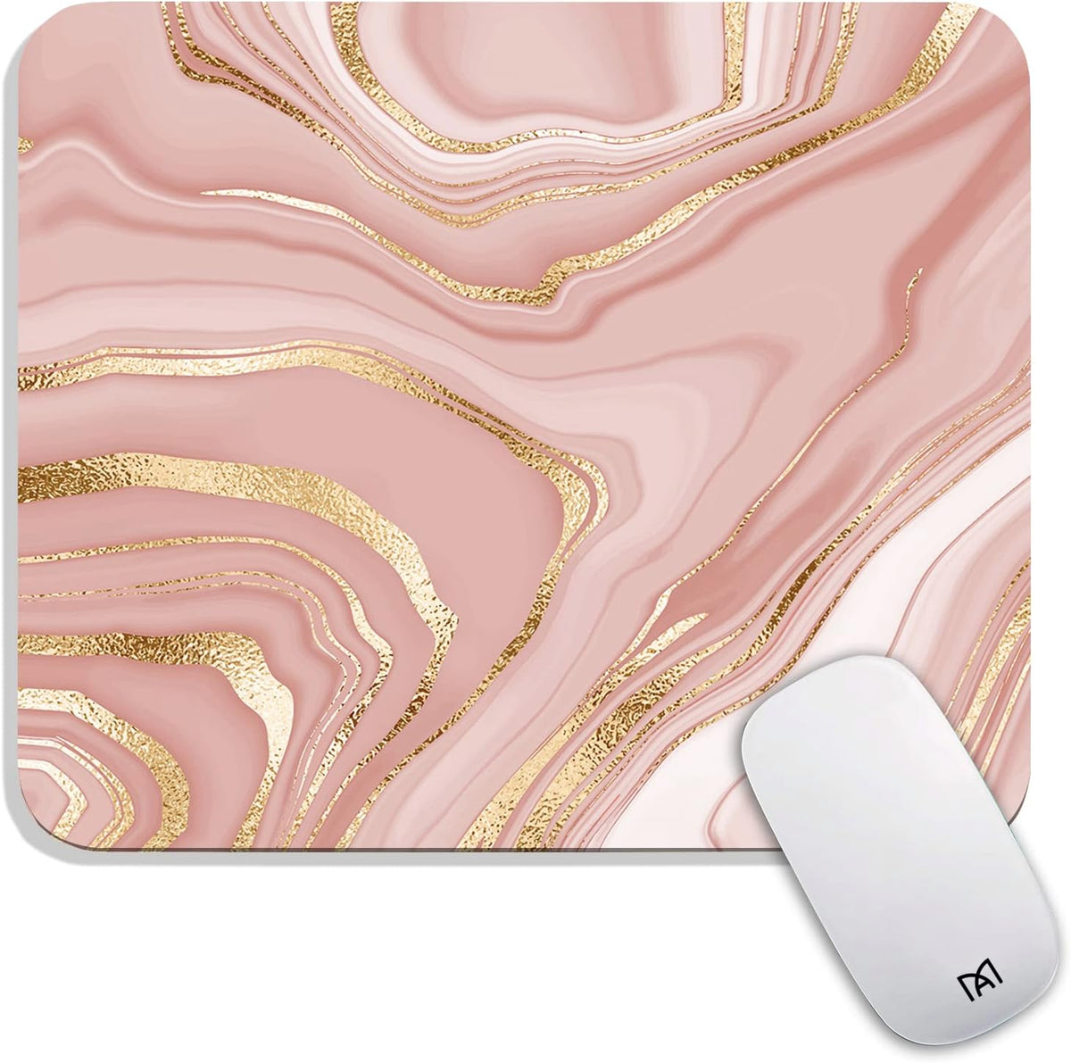 Square Mouse Pad Pink Gold,Personalized Premium-Textured Custom Mouse Mat Design,Washable Mousepad Cloth,Non-Slip Rubber Base Computer Mouse Pads for Wireless Mouse