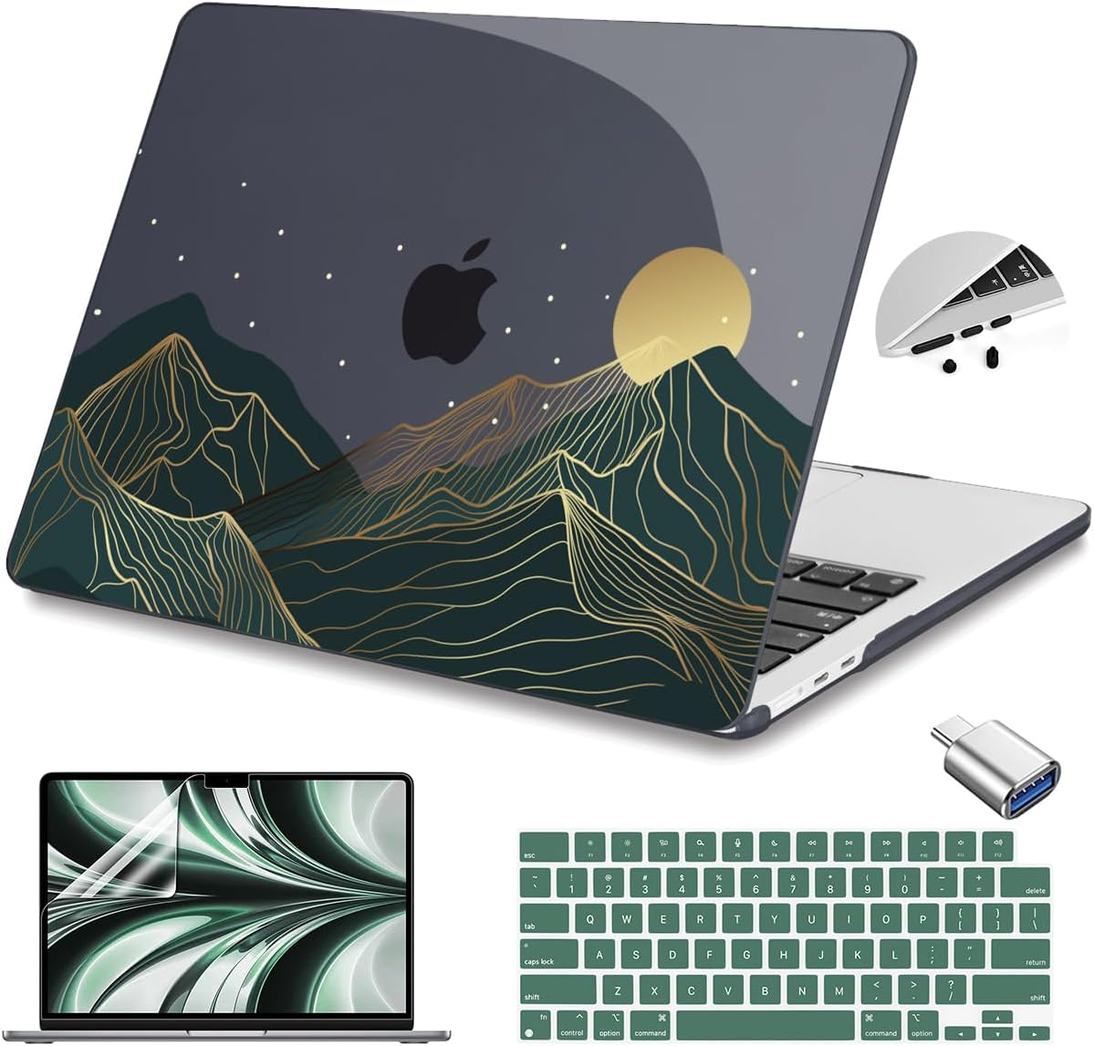 Teryeefi MacBook Air M2 Case 2022 Release A2681 Model, Glossy Plastic Hard Shell Cover with Screen Protector & Keyboard Cover for 13.6 Inch Laptop