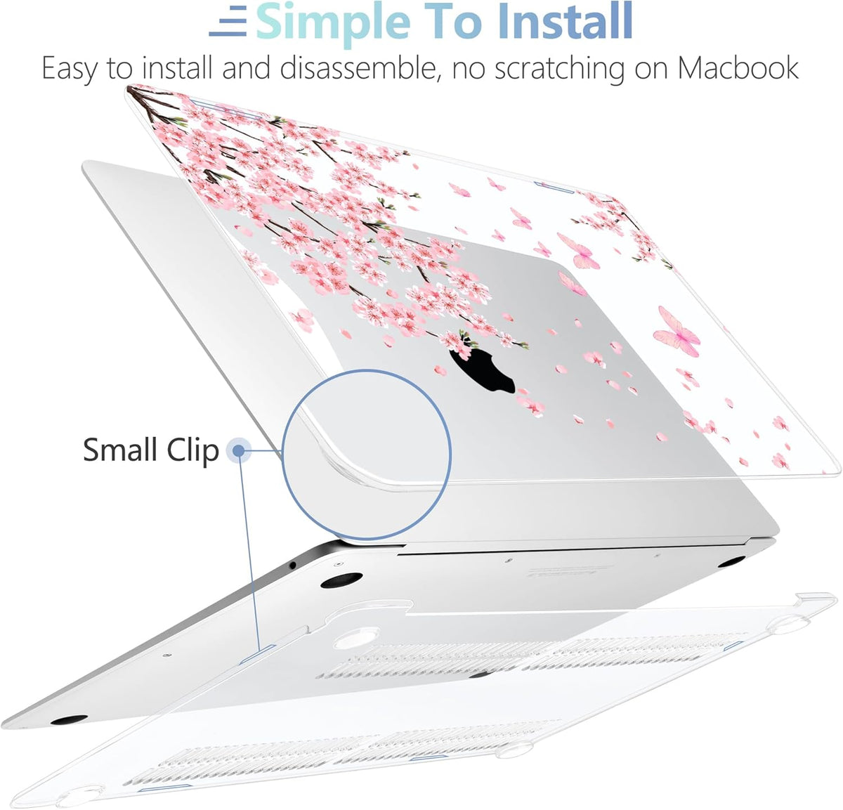 MEEgoodo for MacBook Air 13.3 inch Case 2021 2020 2019 2018 A2337 M1 A2179 A1932, Laptop Shell with Keyboard Webcam Cover & Trackpad Film & Type C Adapter for MacBook Air M1, Cherry Blossoms