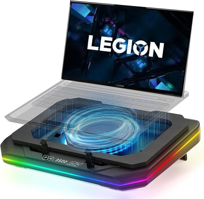 Cooling Pad for Lenovo Legion 5P-15IMH05 Gaming Laptop Cooler with Powerful Turbo Cooling Fan Can Fast Cooling CPU+GPU 40°C Variable Speed6 RGB Light ModeTouch Control LCD Screen 3 USB-A Port