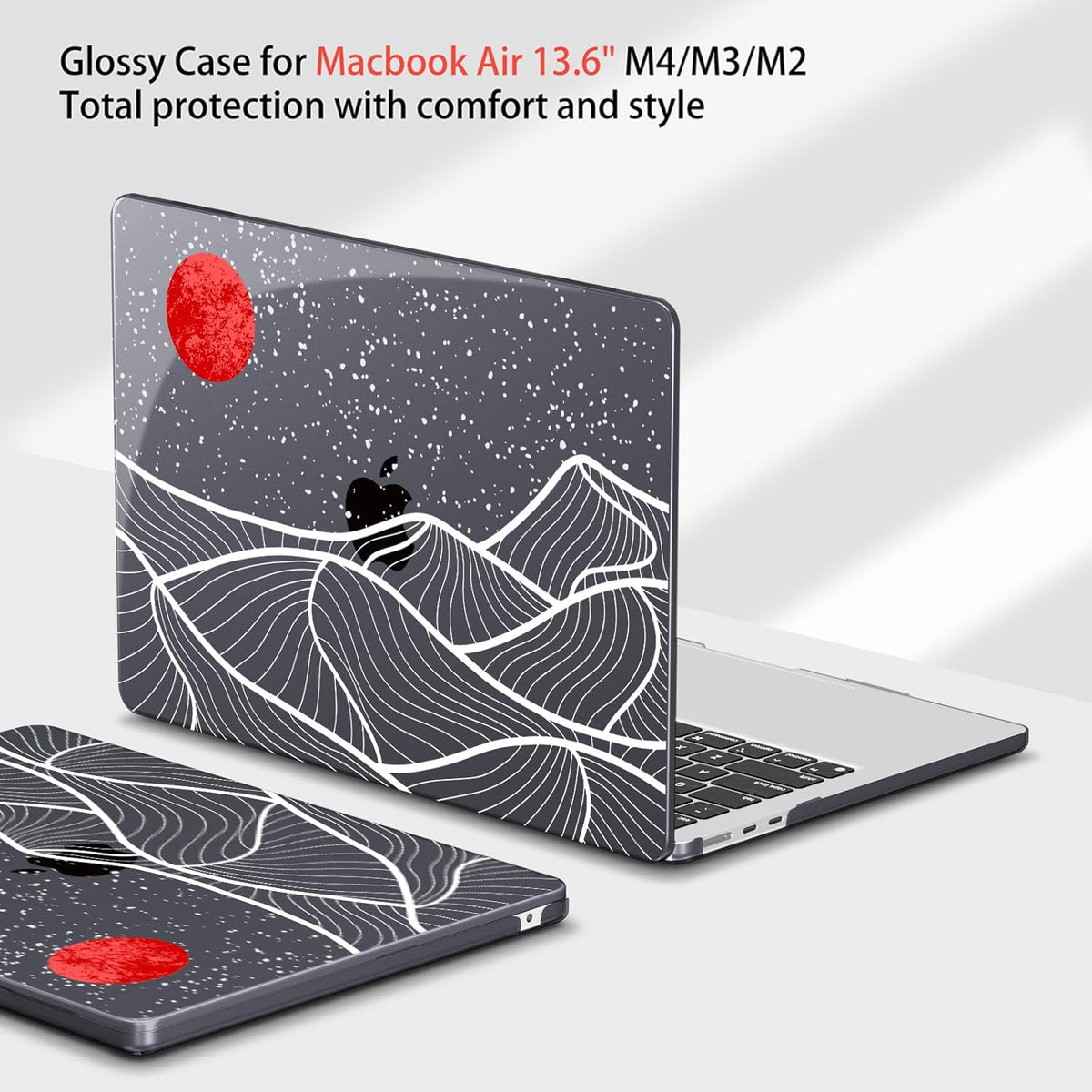 Teryeefi for M3 M2 M4 MacBook Air 13 inch Case 2025 2024 2023 2022 Release A3240 A3113 A2681 Model,Hard Shell Case for MacBook Air 13.6 inch + Keyboard Cover + Type C Adapter, Abstract Mountain-100