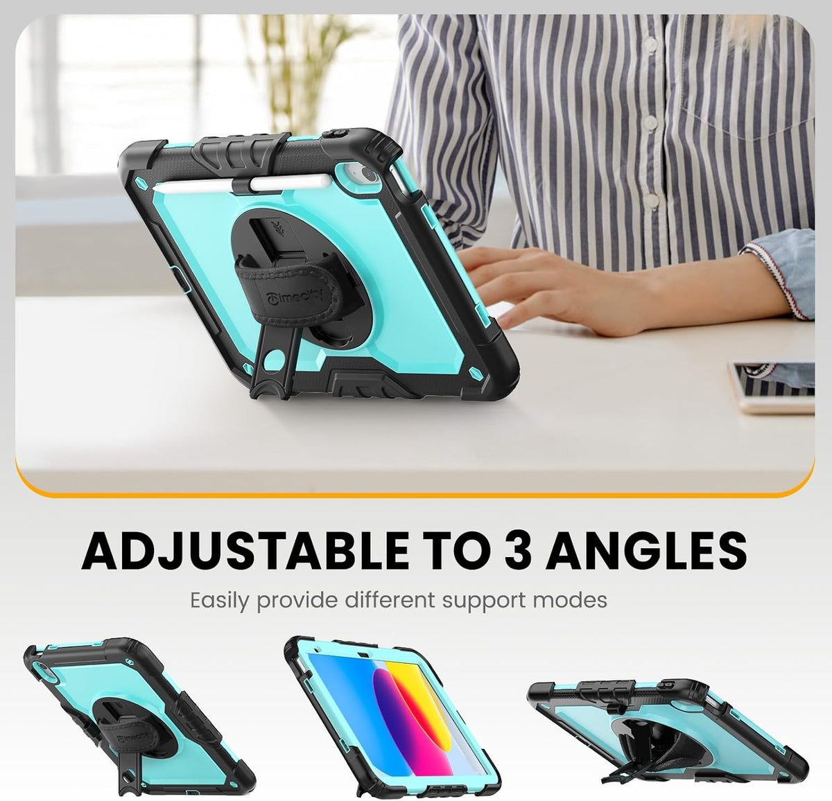 timecity for iPad (A16) 11th/ 10th Generation Case 11''/ 10.9 Inch (2025/2022) - Heavy Duty Protective Cover with Screen Protector, Stand, Shoulder Strap & Pencil Holder | Kids-Friendly - Light Blue