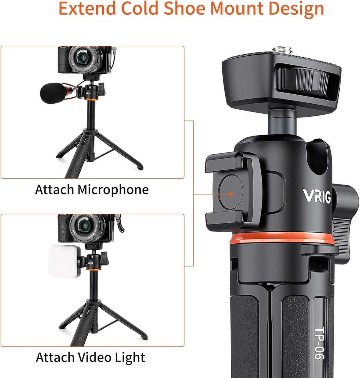 VRIG 21.6" Extension Pole Tripod, Mini Selfie Stick Tripod Stand Handle Grip for DJI Osmo Pocket 3,Insta 360 X5 Webcam Canon G7X Mark III Sony ZV-1 RX100 VII A6400 A6600 Cameras Vlogging