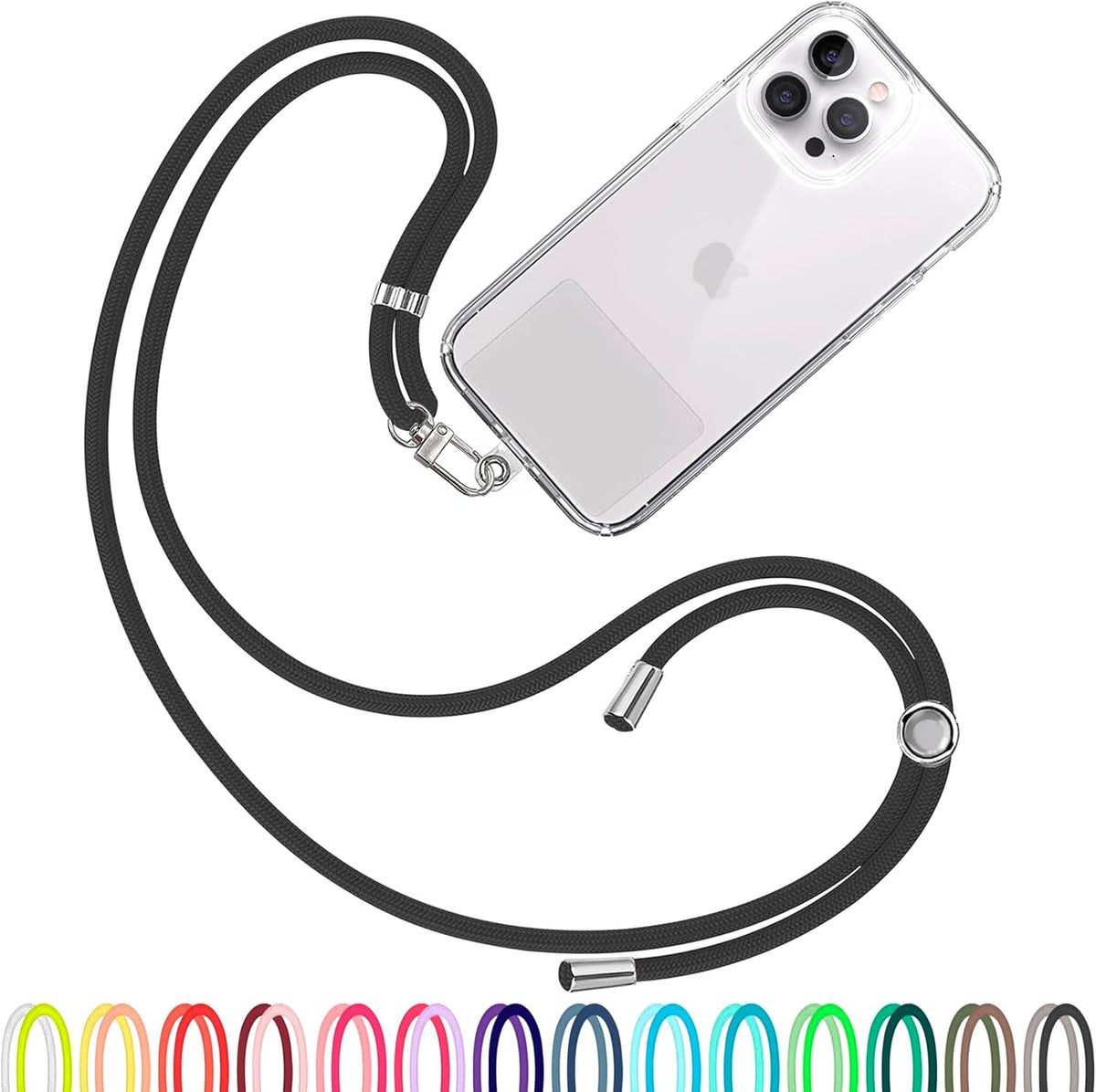 T B O C Cell Phone Lanyard [Black] - Comfortable Universal Smartphone Lanyard - Easy to Use Neck Phone Holder [Clear Patch] - Adjustable Length Phone Strap Crossbody - Fits All Mobile Phones