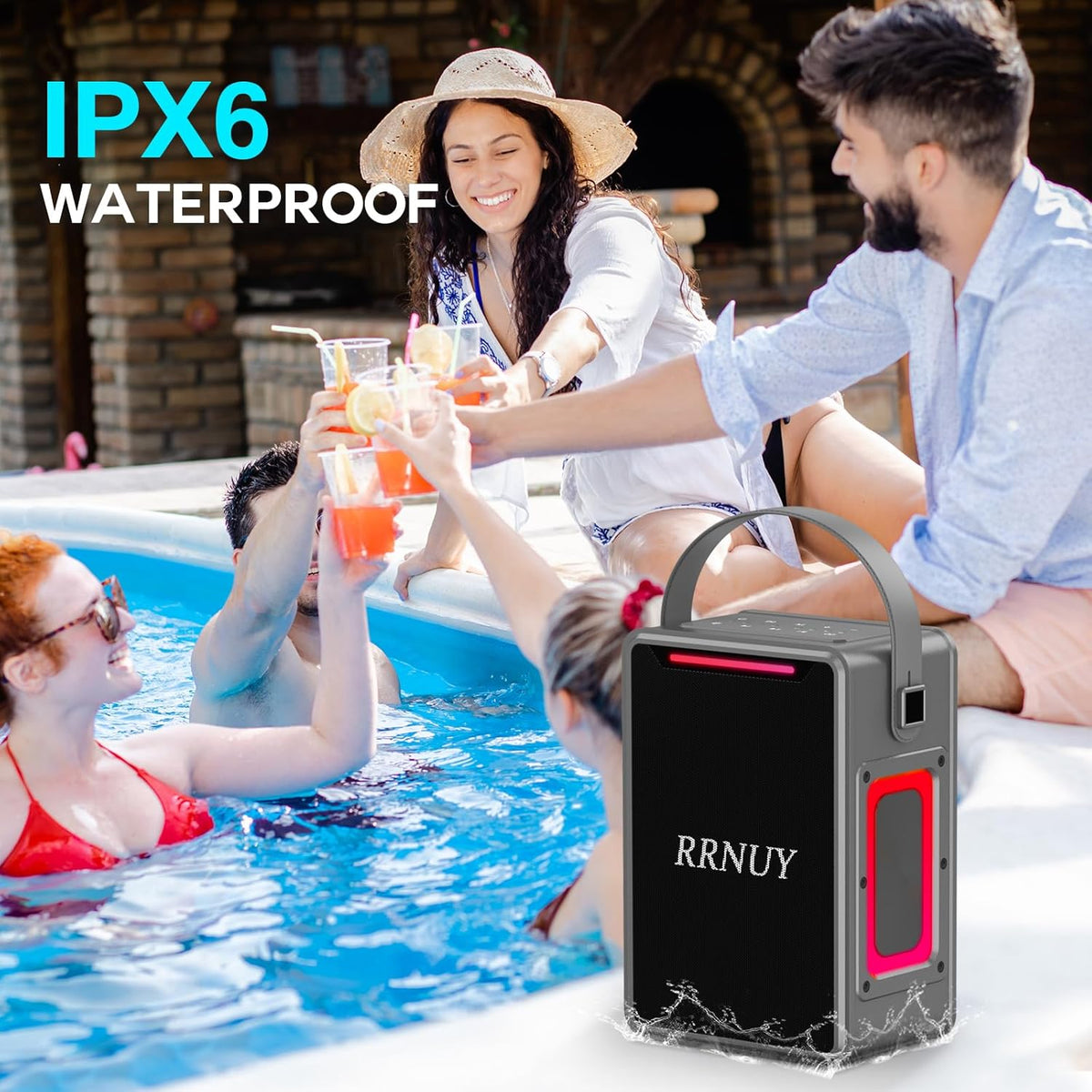 Portable Bluetooth Speaker 60W IPX6 Waterproof Wireless Speakers with Deep Bass, TWS Pairing, DSP Stereo Sound, Led Light, Big Powerful Loud Outdoor Boombox for Home Party Camping Beach