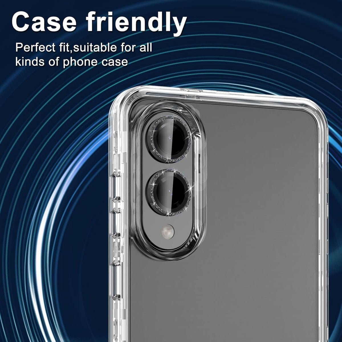 for Samsung Galaxy S25 Edge Camera Lens Protector, Individual Metal Ring Tempered Glass Lens Cover, [Strong Adsorption] Scratch Resistant Ultra-Thin HD Clear Lens Cover, 1 Set-Black Sparkly