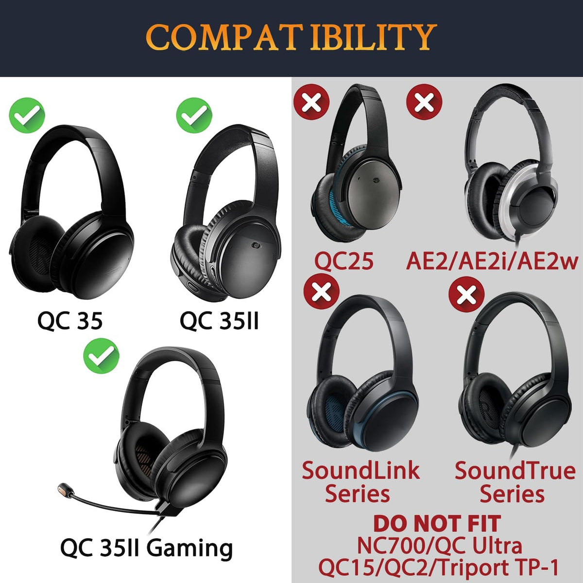 SOULWIT Ear Pads Cushions + Headband + Silicone Earpads Cover Protector, Replacement Kit for Bose QuietComfort 35 QC35, QC35 ii Over-Ear Headphones - Orange