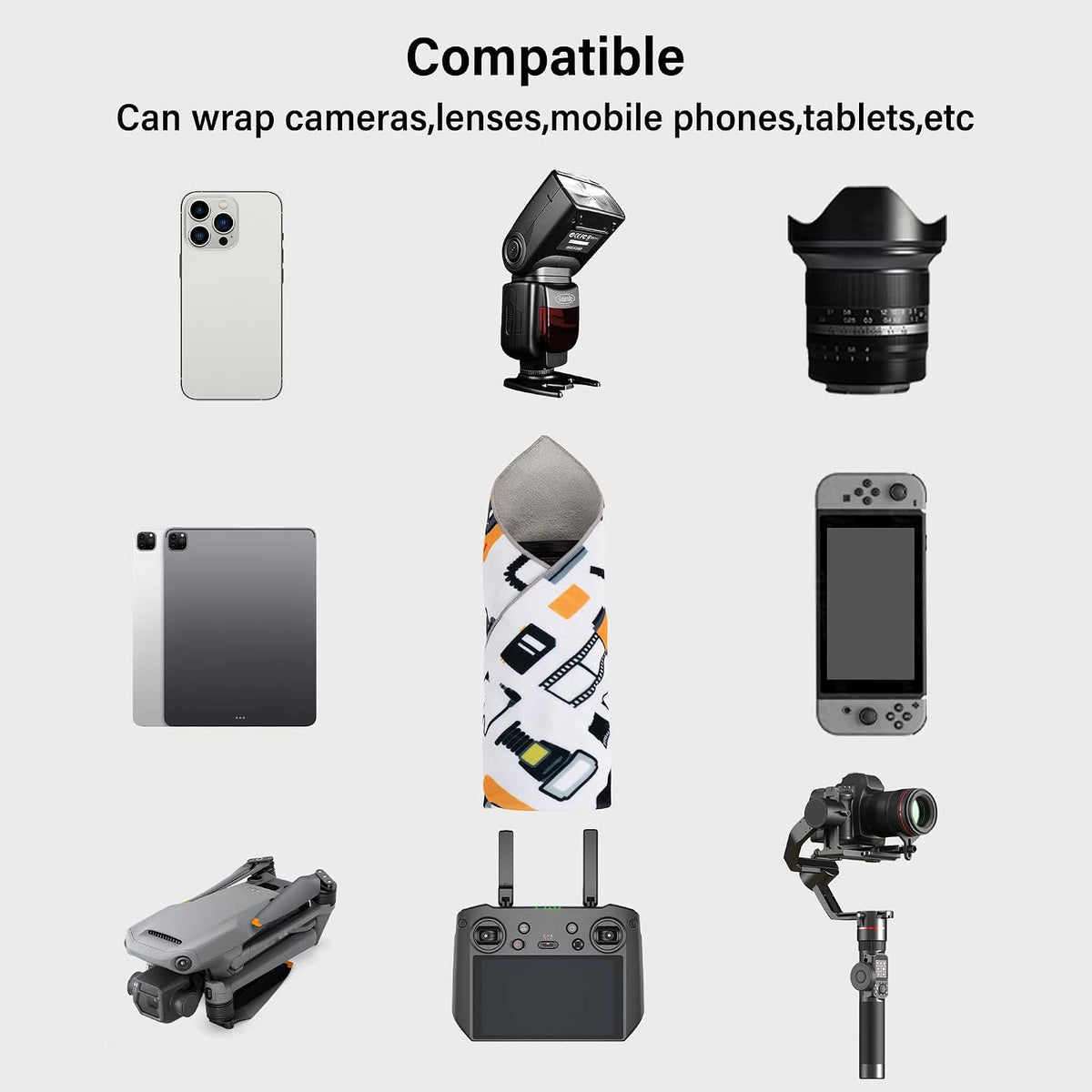 3pcs Camera wrap, Protective Wrap, Magic Self-Adhesive Cloth, Anti-scratch Lens Camera Wrap, Folding, Washable, Lens