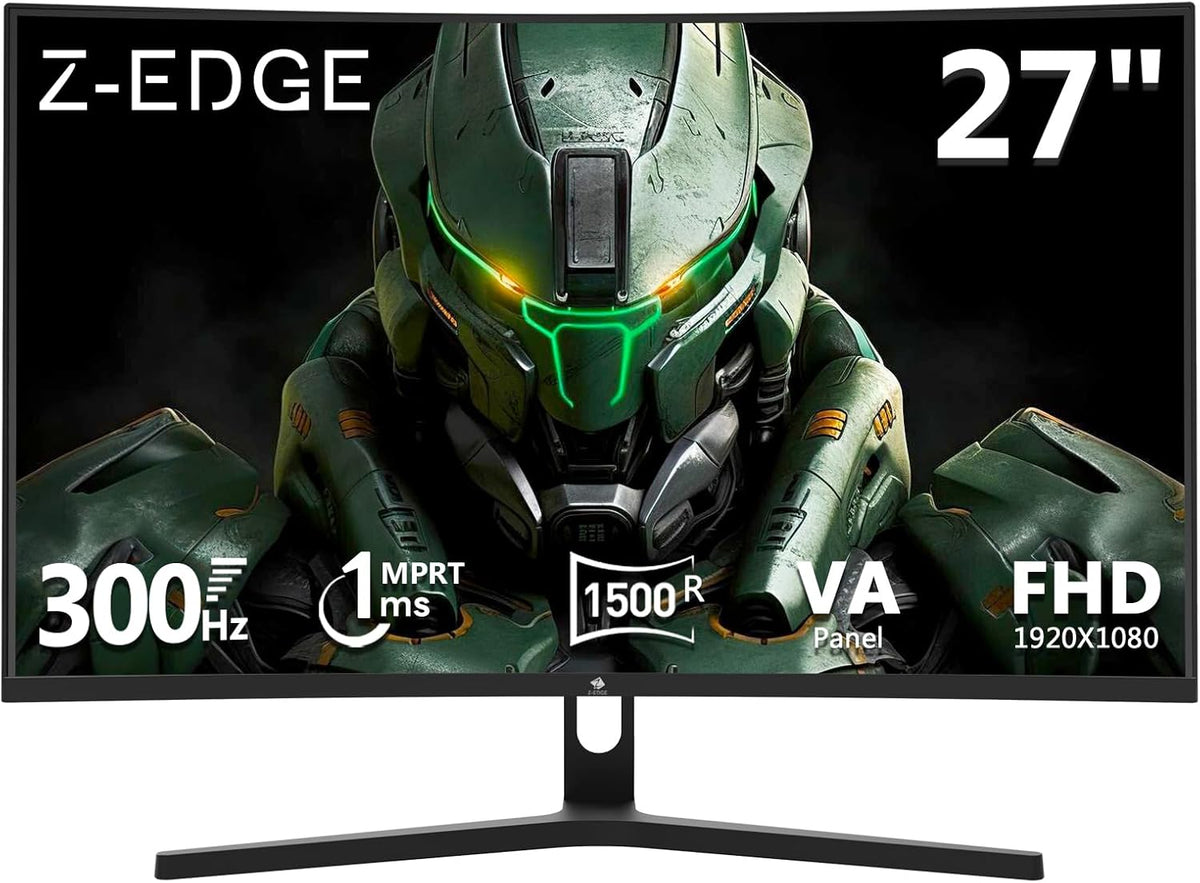Z-Edge 27 inch Curved Gaming Monitor, FHD 1080P 300Hz 240Hz PC Monitor, Ultra-Fast MPRT 1ms Curved Monitor, 1500R, 16.7M Colors, UG27H Frameless Bezel, 2X DP 1.4 Ports and 2X HDMI 2.0 Ports